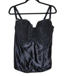 Cacique Corset Bustier 22/24 Side Boning Underwire Black Gold Specks Adjustable